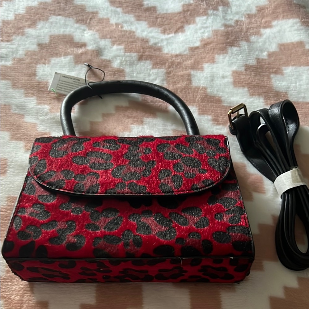 Red and Black Leopard Print Women's Bag